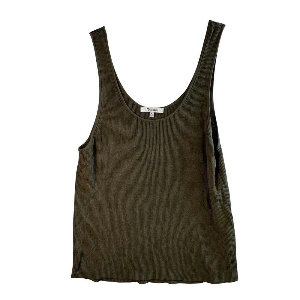 Madewell Ribbed Tank Top Viscose Knit Dark Olive Green‎ XL Summer Basic Capsule